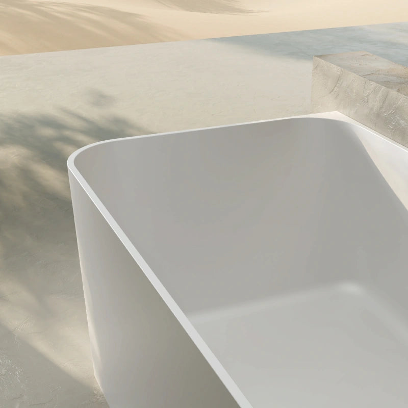 Rectangular white solid surface soaking bathtub for luxury bathroom