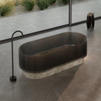 STRATA series marble freestanding sokaing bathtub side top view close-up