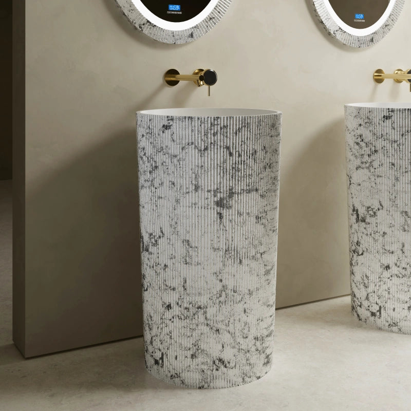 MonBlari modern vertical fluted freestanding pedestal sink