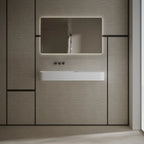 White rectangular wall mount bathroom basin with contemporary styling and premium solid surface construction