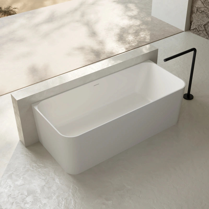 White solid surface soaking bathtub for luxury bathroom