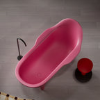 MonBlari pink slipper soaking tub featuring elegant curved backrest and modern style