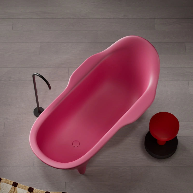 MonBlari pink slipper soaking tub featuring elegant curved backrest and modern style
