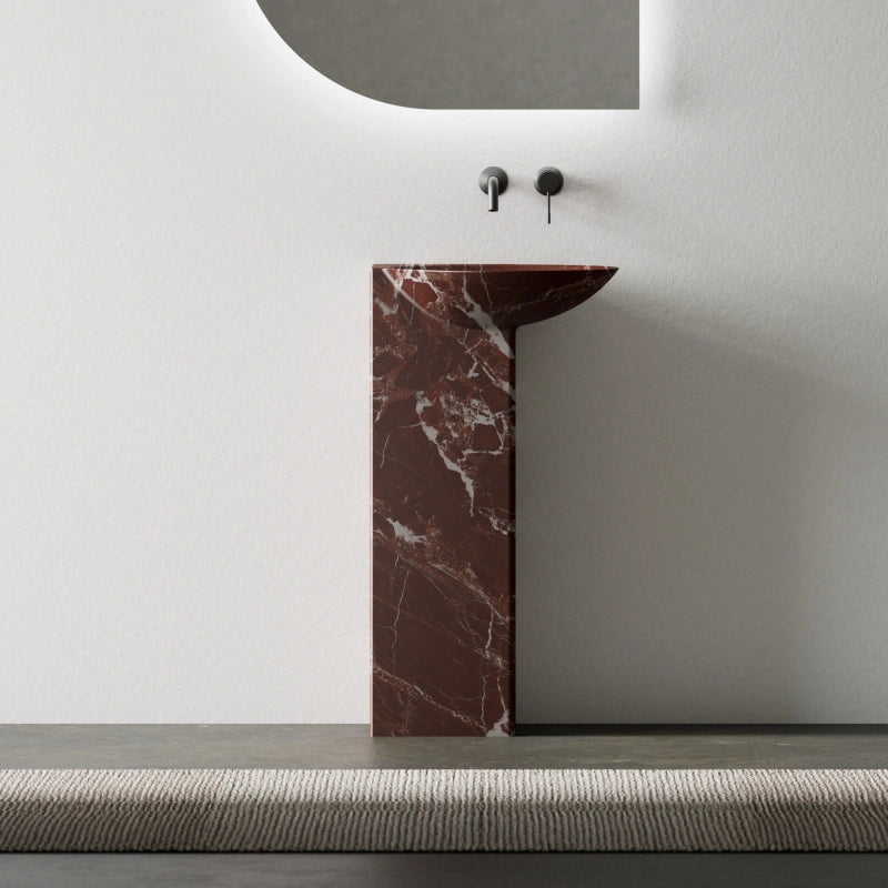 MonBlari Floating Series natural marble freestanding pedestal sink with sculptural design