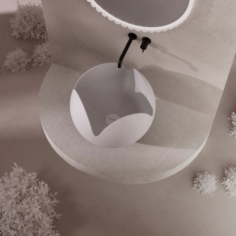 MonBlari FLOWER Series white sculptural vessel bathroom sink