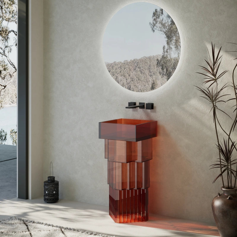 MonBlari MATRIX translucent resin pedestal washbasin with sculptural silhouette