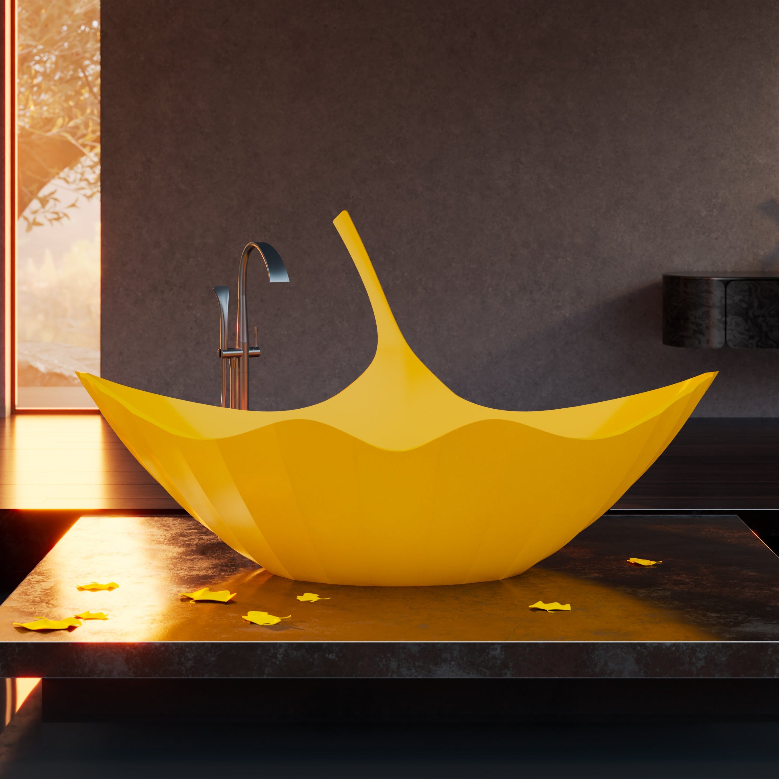 MonBlari GINKNOVA Series Bath Front View Panorama-Ginkgo Yellow-Scenario Main image