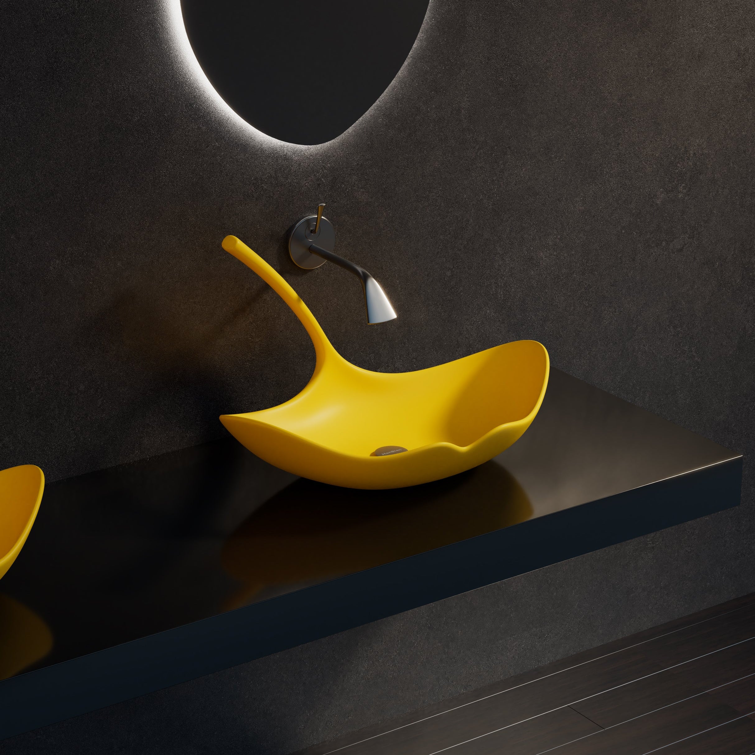 MonBlari GINKNOVA Series Vessel Basin Side Top View Panorama-Ginkgo Yellow-Scenario Main image