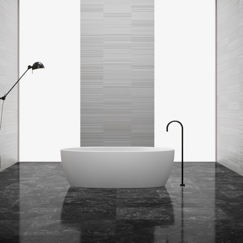 Solid surface freestanding bathtub in matte white for modern bathrooms