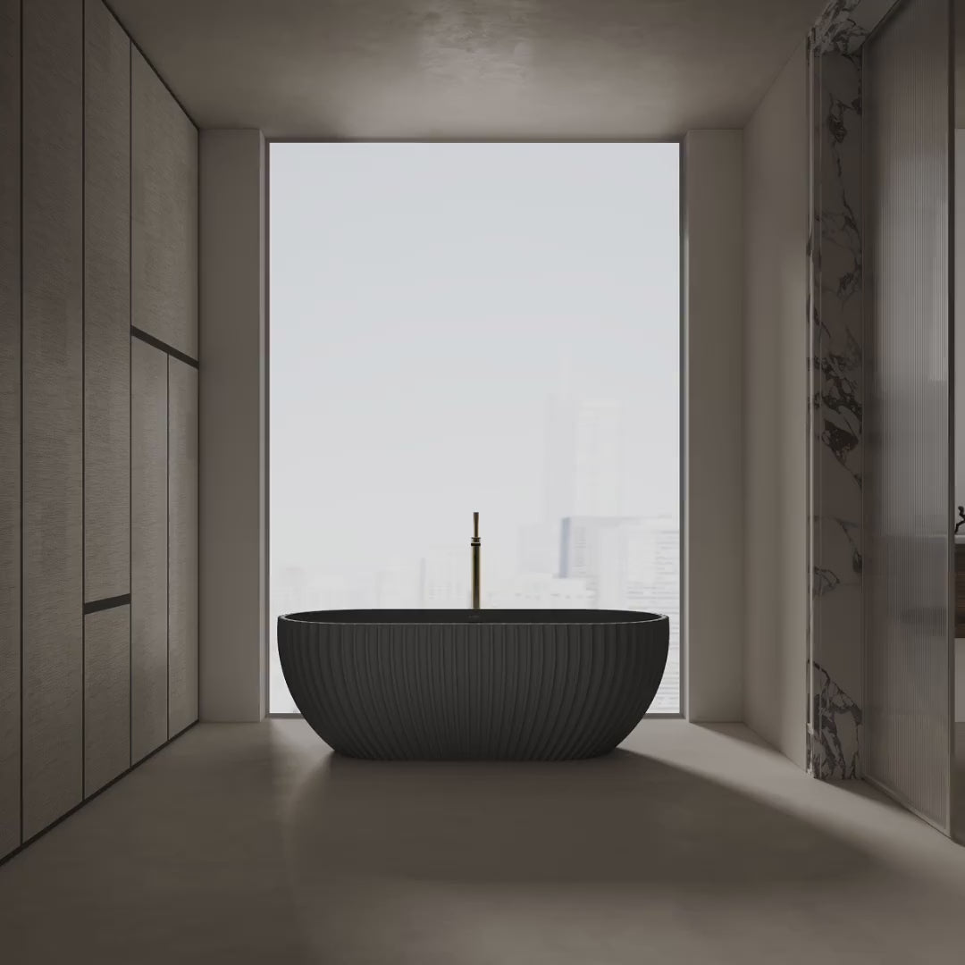 MonBlari Venus® MR-88871 Fluted Design Black Solid Surface Freestanding Bathtub 1700mm