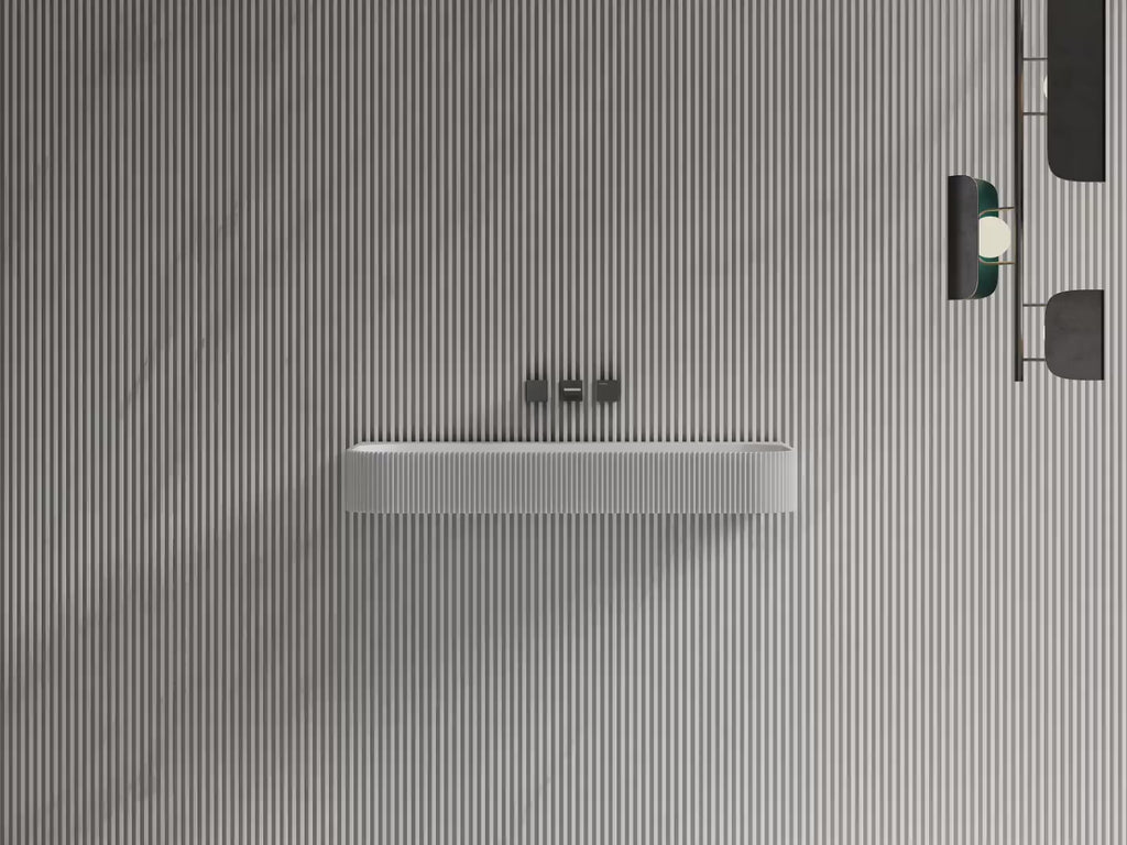 MonBlari TW-G261 Solid Surface Fluted Wall-Mounted Basin Bathroom Sink 750mm -1200mm