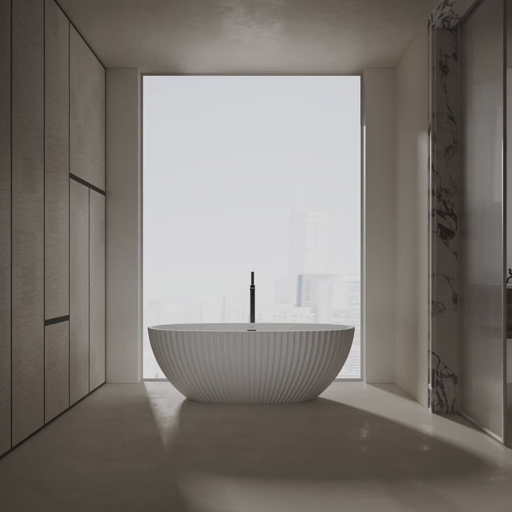 MonBlari Venus® MR-88877 White Fluted Solid Surface Freestanding Bathtub 1700mm
