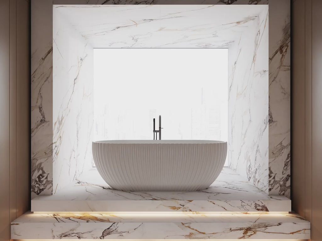 MonBlari MY-66611 White Fluted Acrylic Freestanding Bathtub 1500mm - 1700mm