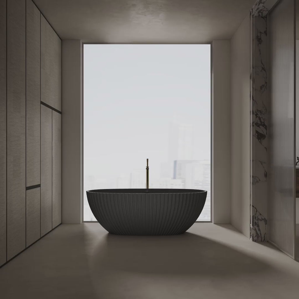 MonBlari Venus® MR-88877 Fluted Black Solid Surface Freestanding Bathtub 1700mm