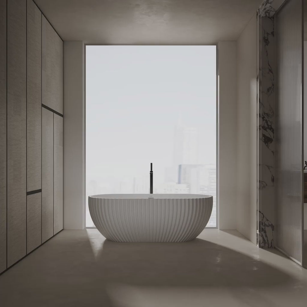 MonBlari Venus® MR-88871 White Solid Surface Fluted Freestanding Bathtub 1700mm