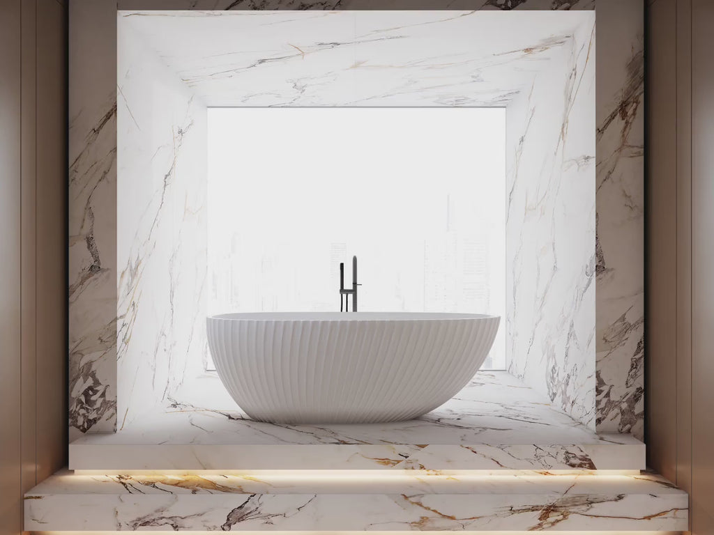 MonBlari MY-66615 White Fluted Acrylic Freestanding Bathtub 1700mm