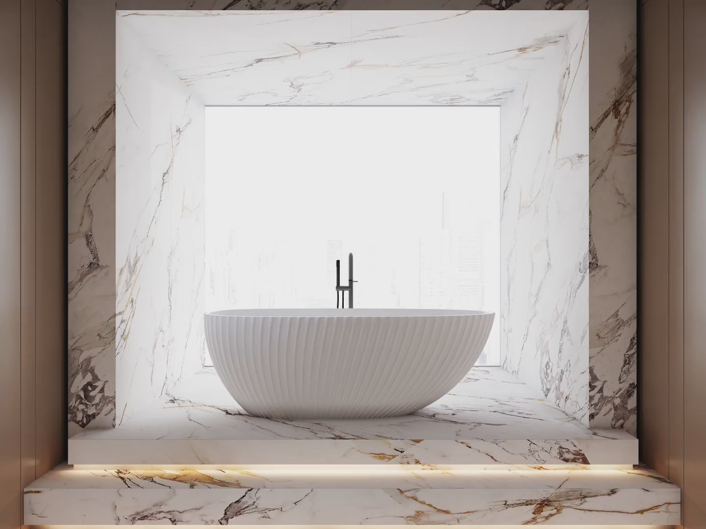 MonBlari MY-66615 White Fluted Acrylic Freestanding Bathtub 1700mm
