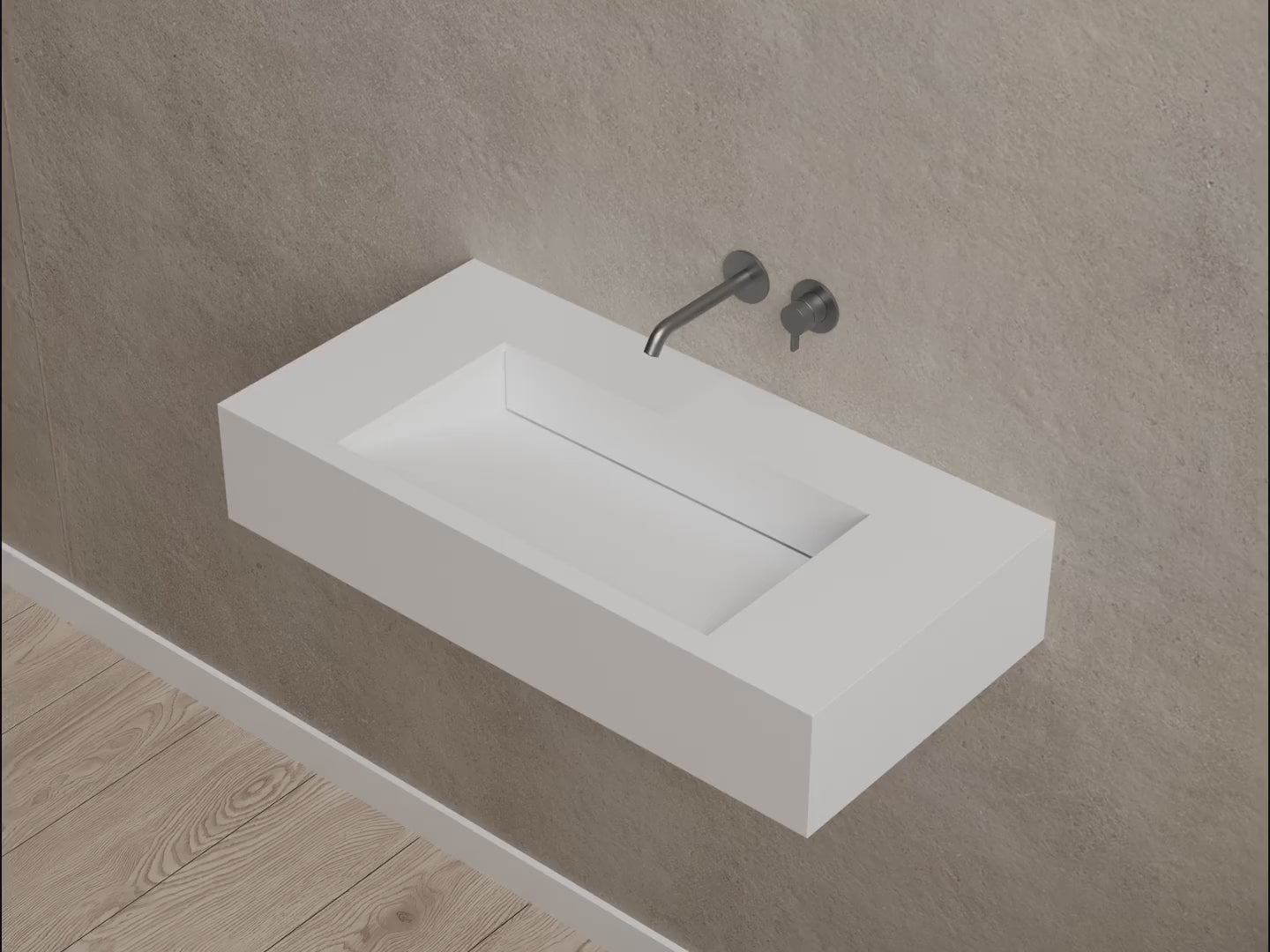 MonBlari TW-G273 White Solid Surface Wall-Mounted Basin 800mm