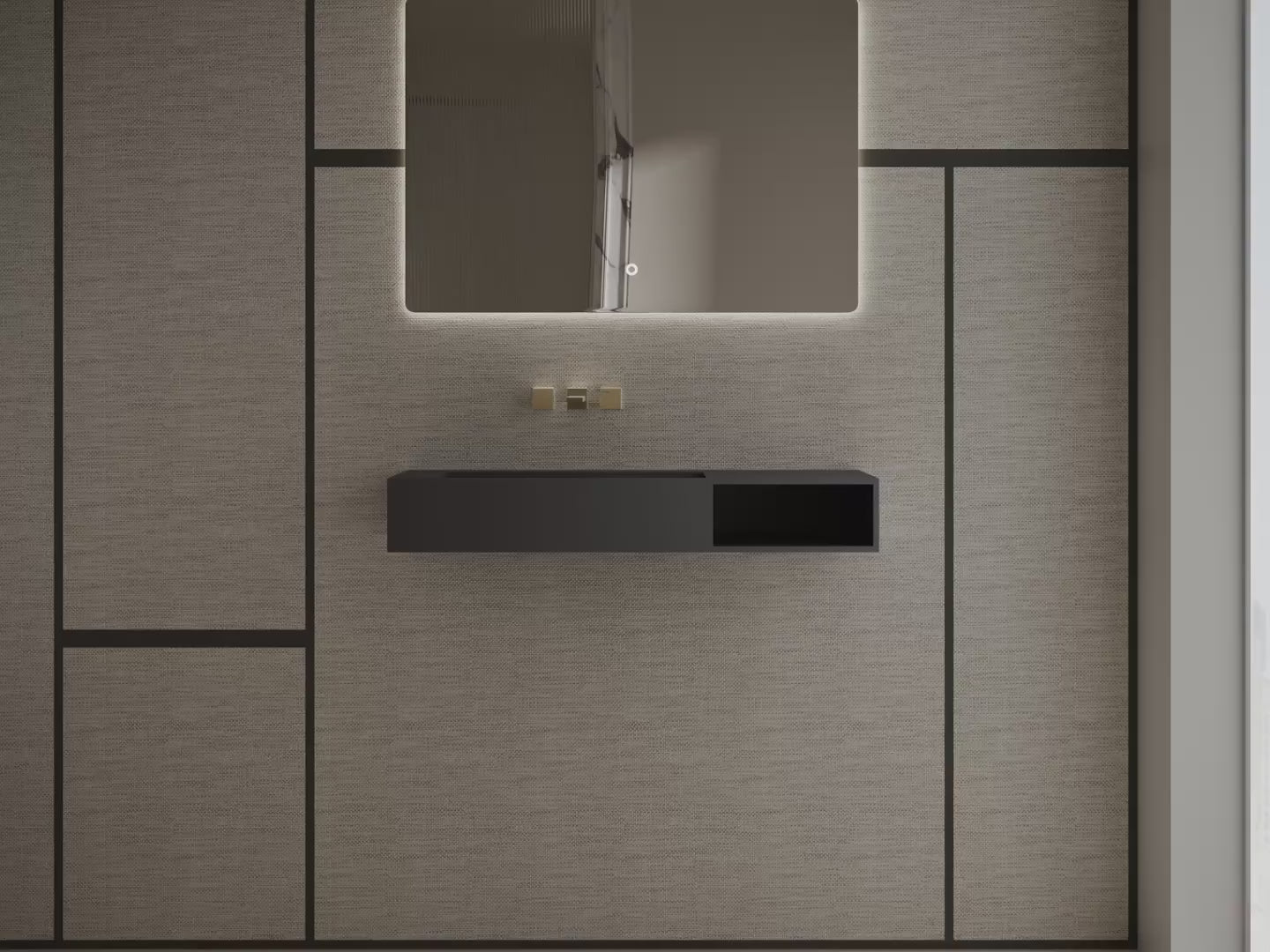 MonBlari TW-G282 Black Solid Surface Wall-Mount Basin 1000mm