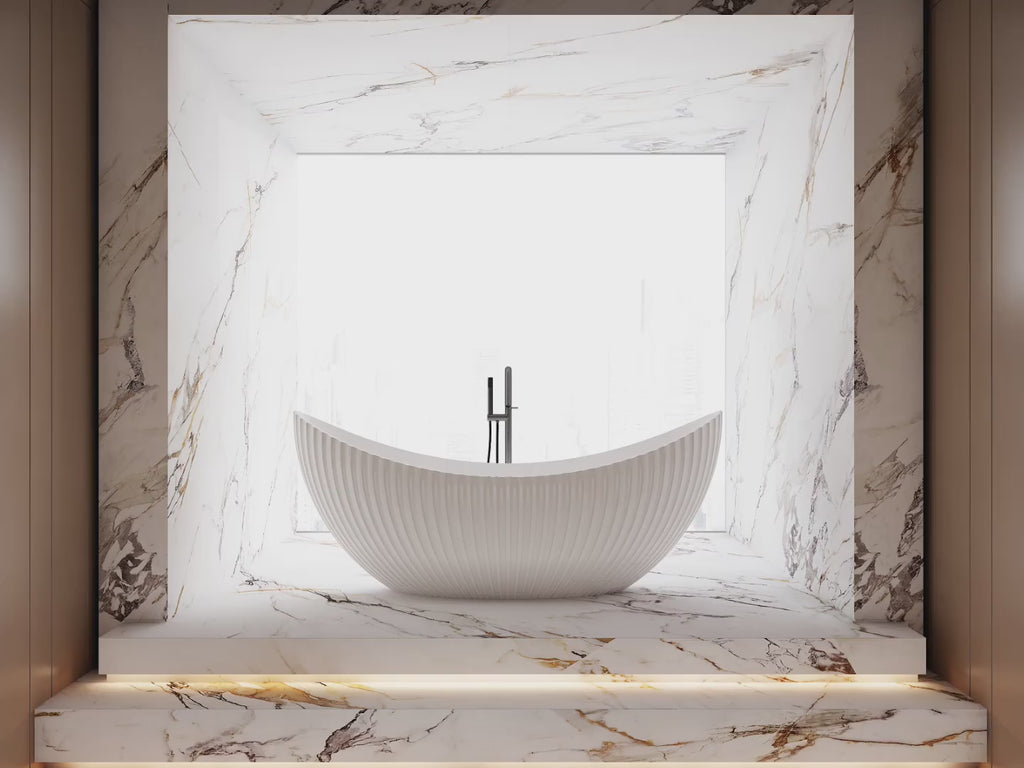 MonBlari MY‑66618 Fluted Acrylic Crescent-Shaped Freestanding Bathtub 1800mm