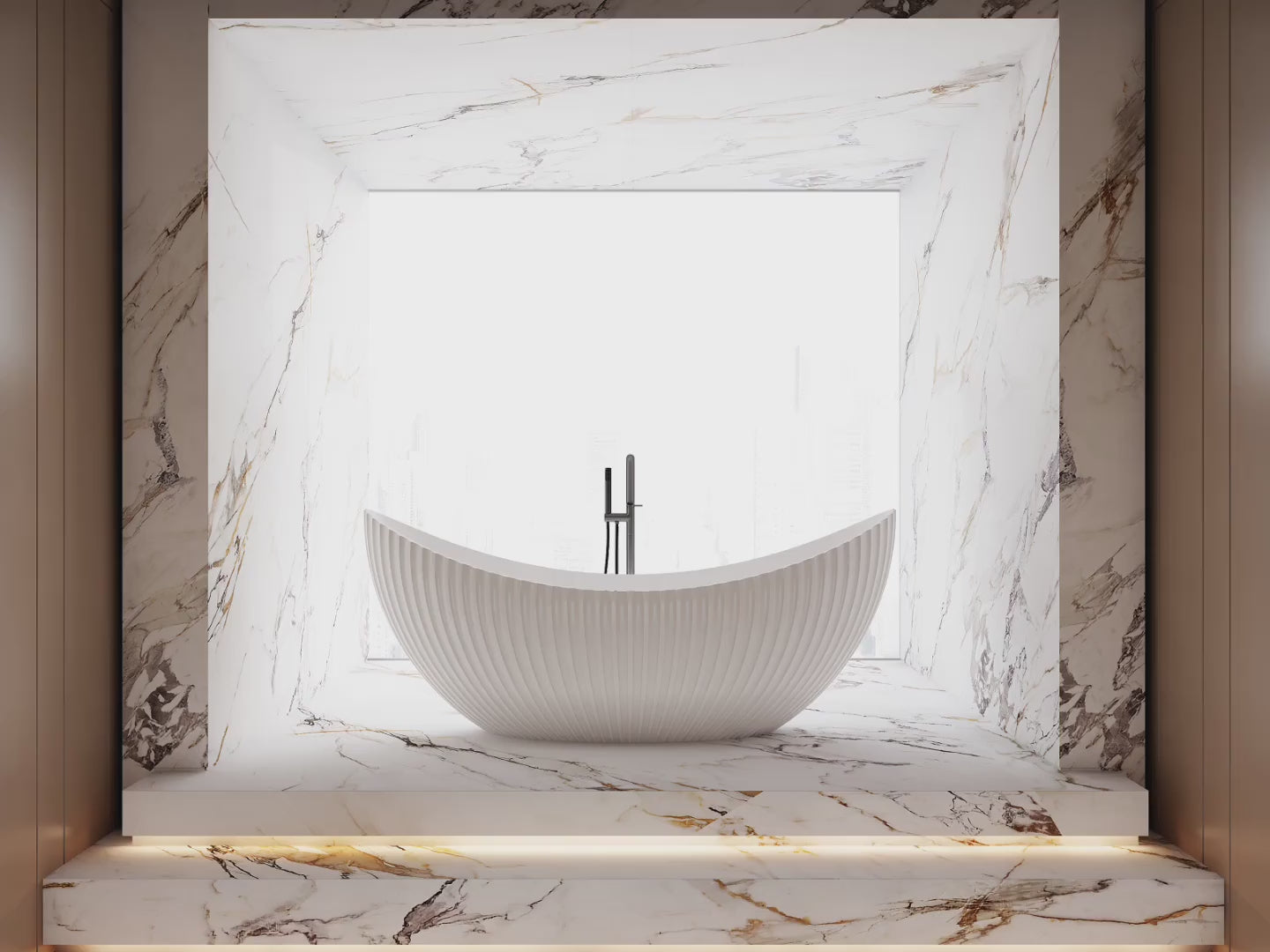 MonBlari MY‑66618 Fluted Acrylic Crescent-Shaped Freestanding Bathtub 1800mm