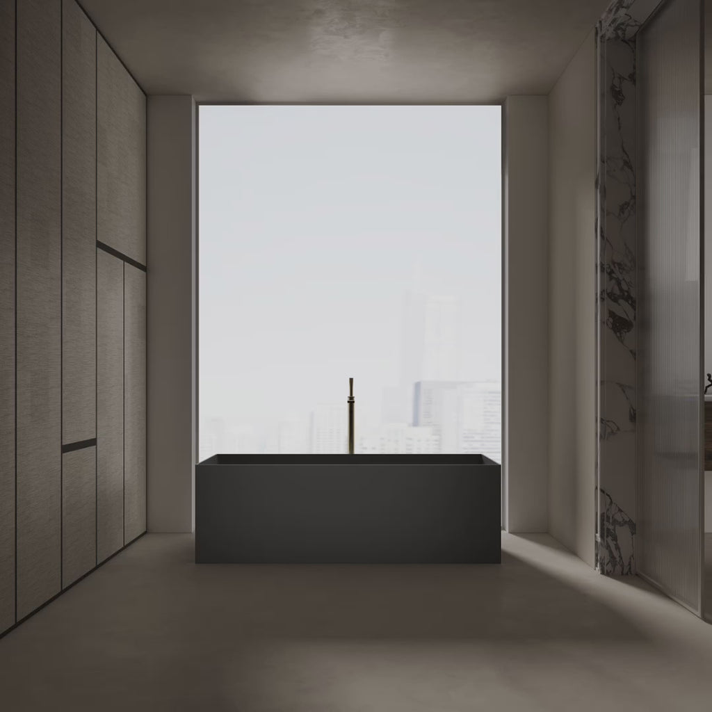 MonBlari TW-8572 Black Solid Surface Freestanding Bathtub 1300mm - 1700mm