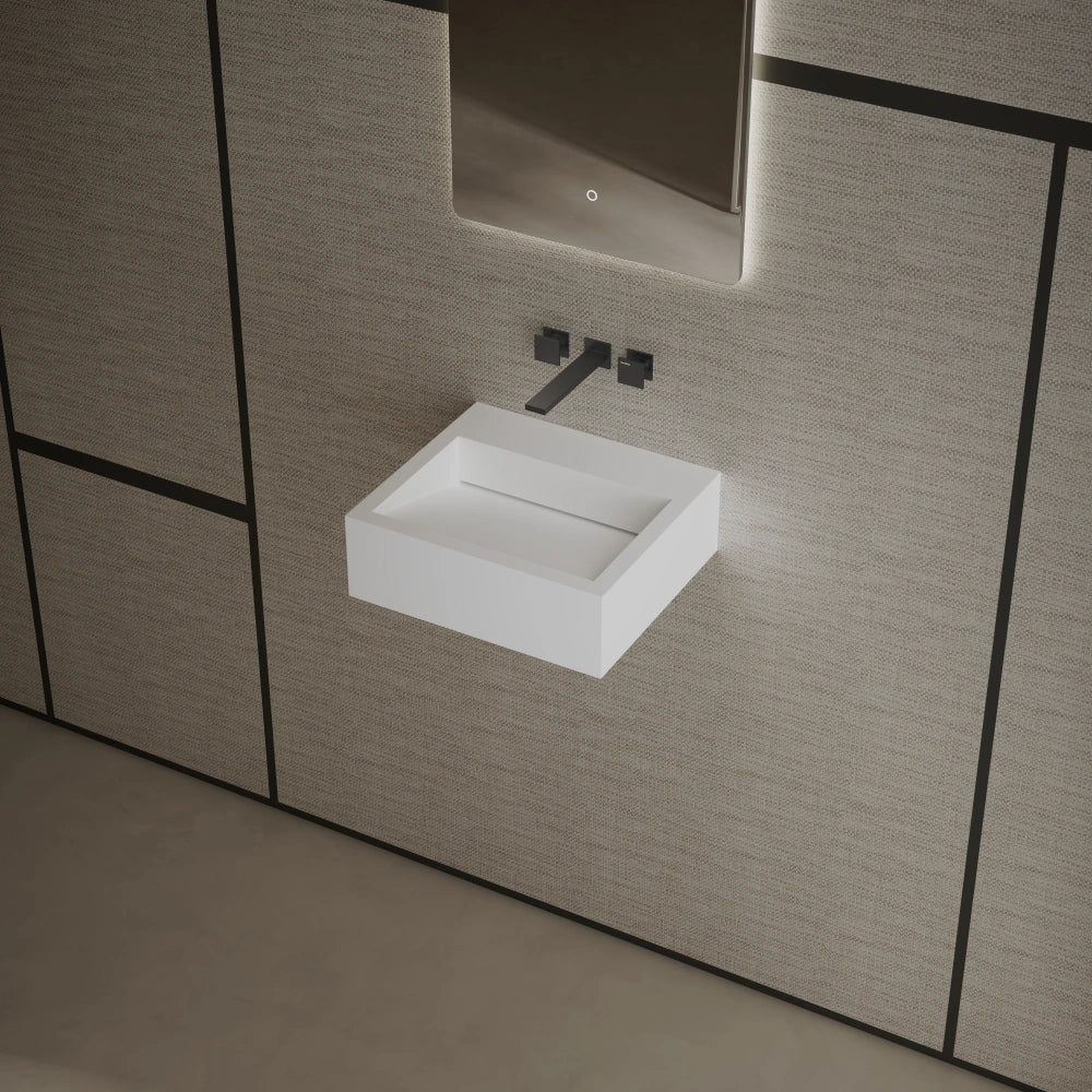 Rectangular white basin complementing minimalist in modern bathroom