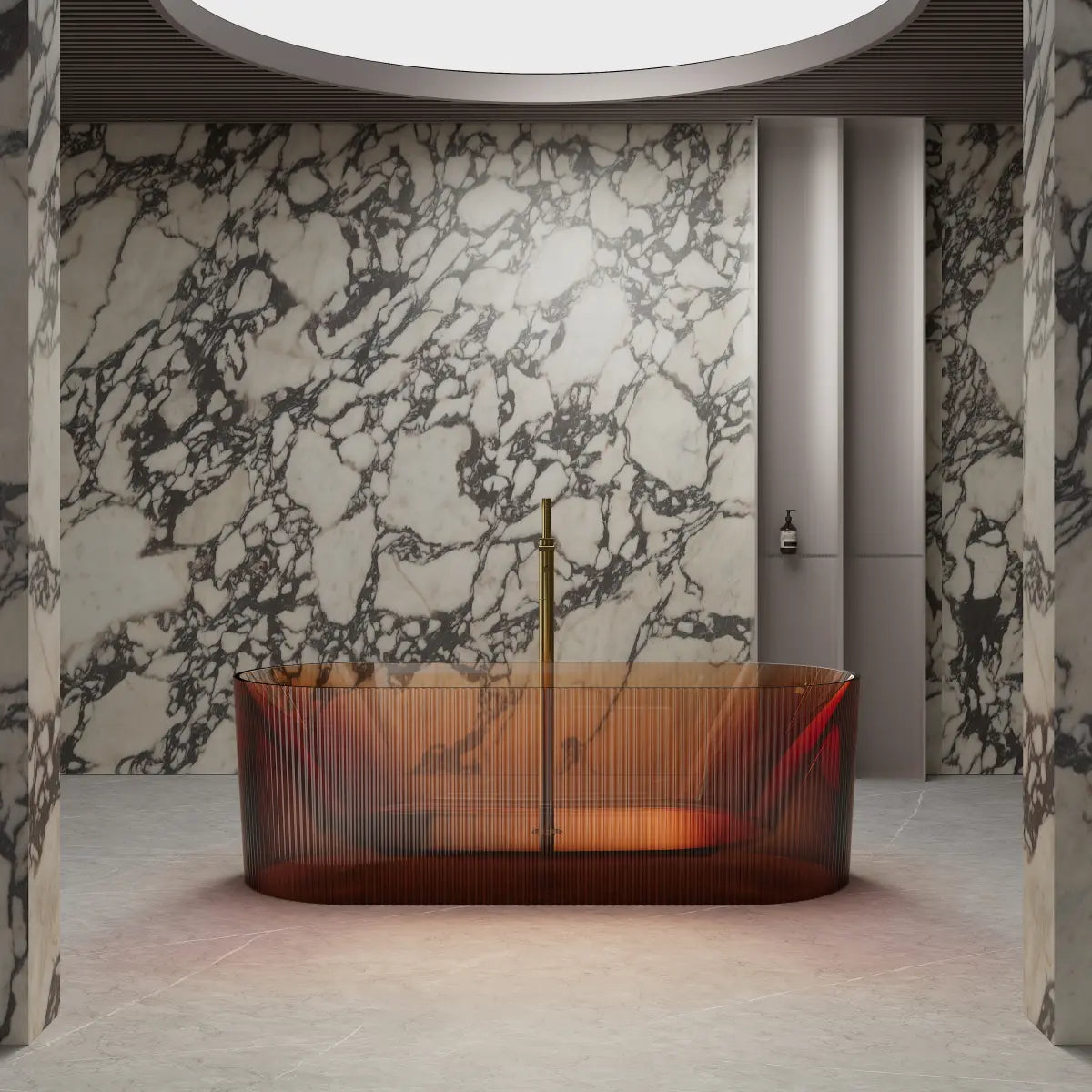 Resin fluted design freestanding soaking bathtub in amber finish