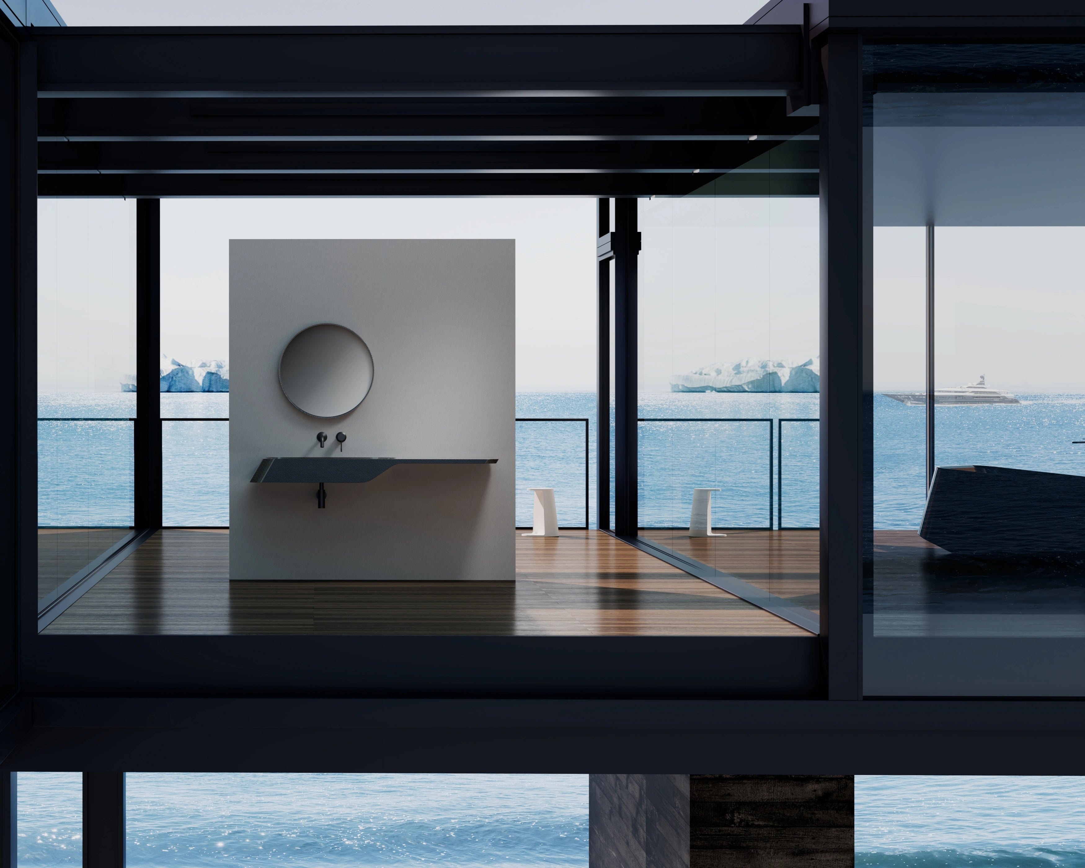 Monblari VELA Series sculptural carbon fiber wall hung basin for modern bathroom