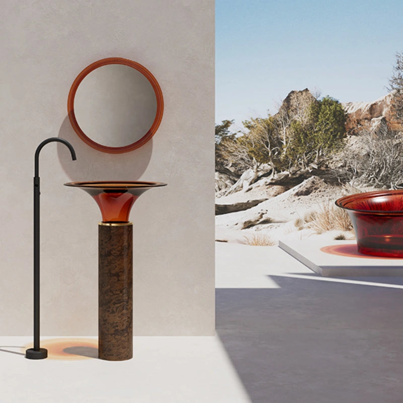 MonBlari SPRING Series wine amber and wood grain pedestal basin