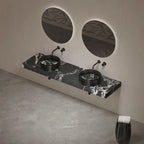 STRATA Series black countertop vessel basin with acrylic detail