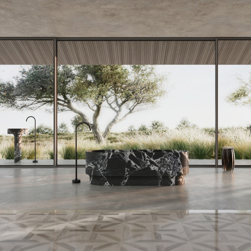 MonBlari STRATA Series Bulgari Black Marble Freestanding Soaking Tub