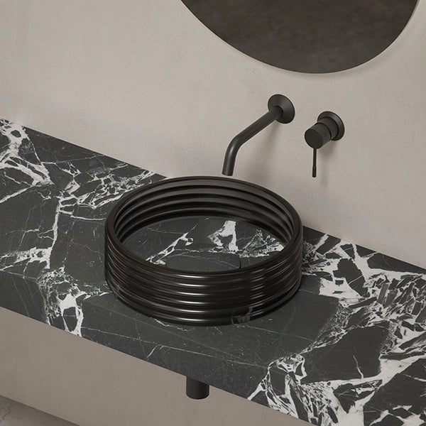 STRATA Series Bulgari Black vessel sink with clear acrylic