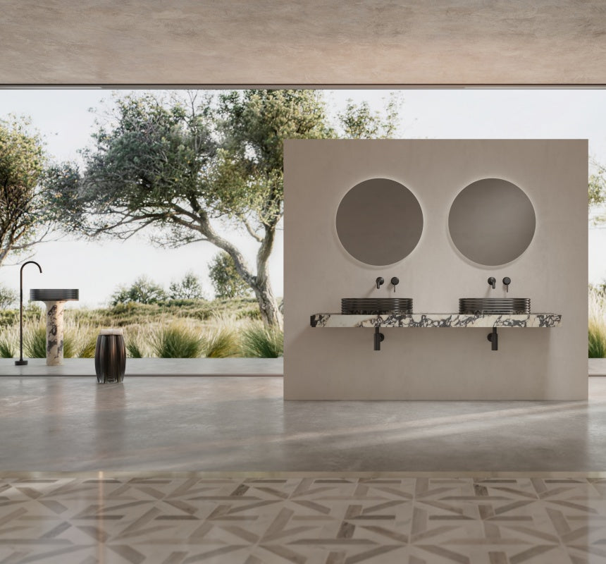 MonBlari STRATA marble-inspired vessel sink with faceted surface texture