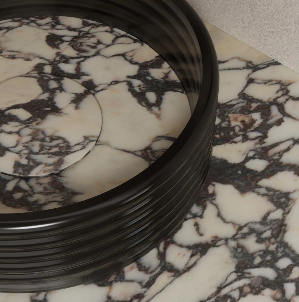 STRATA Series marble countertop vessel sink with acrylic accent