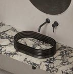 MonBlari STRATA Series marble-inspired bathroom vessel sink with layered design
