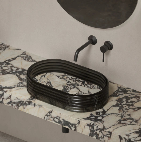 MonBlari STRATA Series marble-inspired bathroom vessel sink with layered design