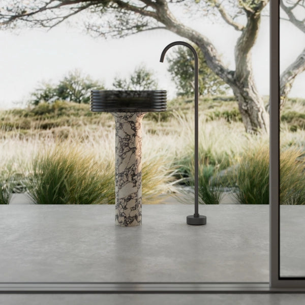 MonBlari STRATA Series layered marble round pedestal bathroom sink