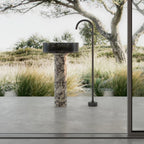 MonBlari STRATA Series layered marble round pedestal bathroom sink
