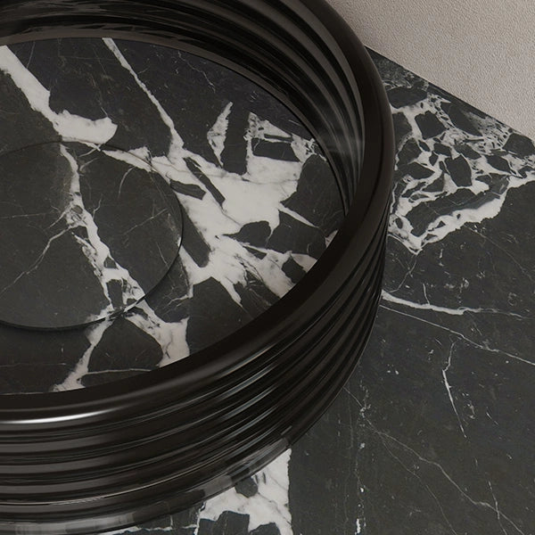 STRATA Series modern black vessel sink for luxury bathroom
