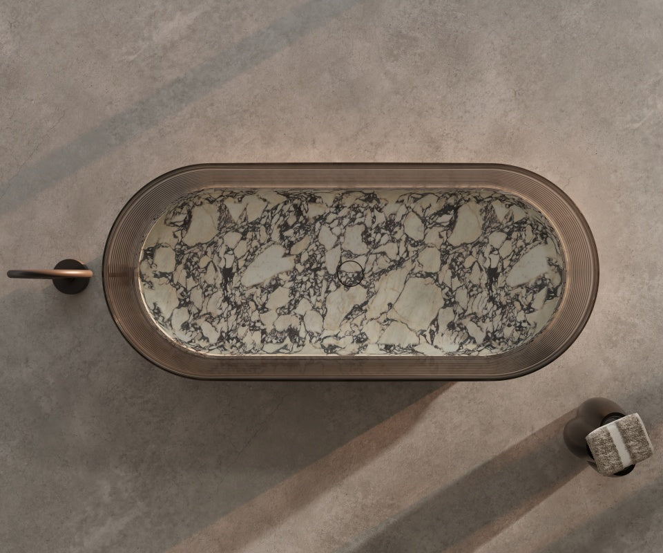 MonBlari BvIgari Purple marble bathtub with transparent acrylic layered design