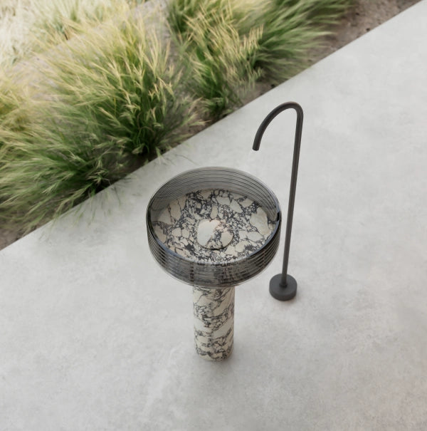 MonBlari STRATA round marble pedestal sink with clear acrylic detail