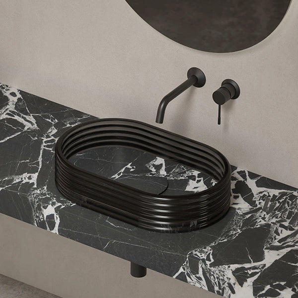 MonBlari STRATA Series vessel sink with black marble texture