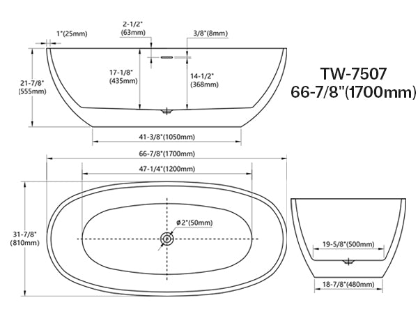 MonBlari TW-7507 Acrylic Freestanding Bathtub 1500mm-1700mm