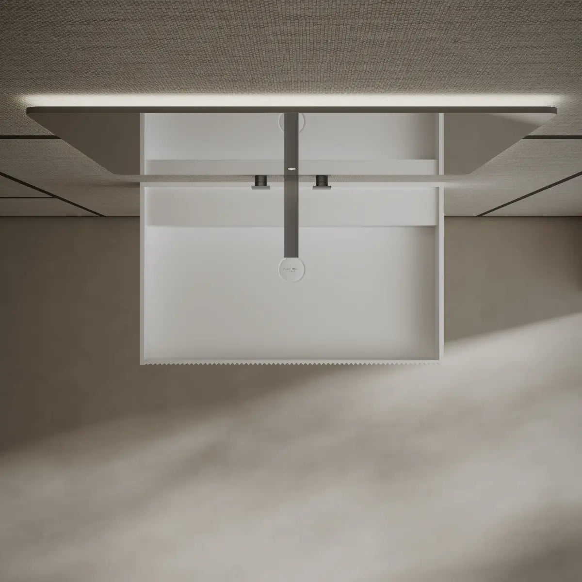 Modern white wall mount wash basin with rectangular design and seamless finish
