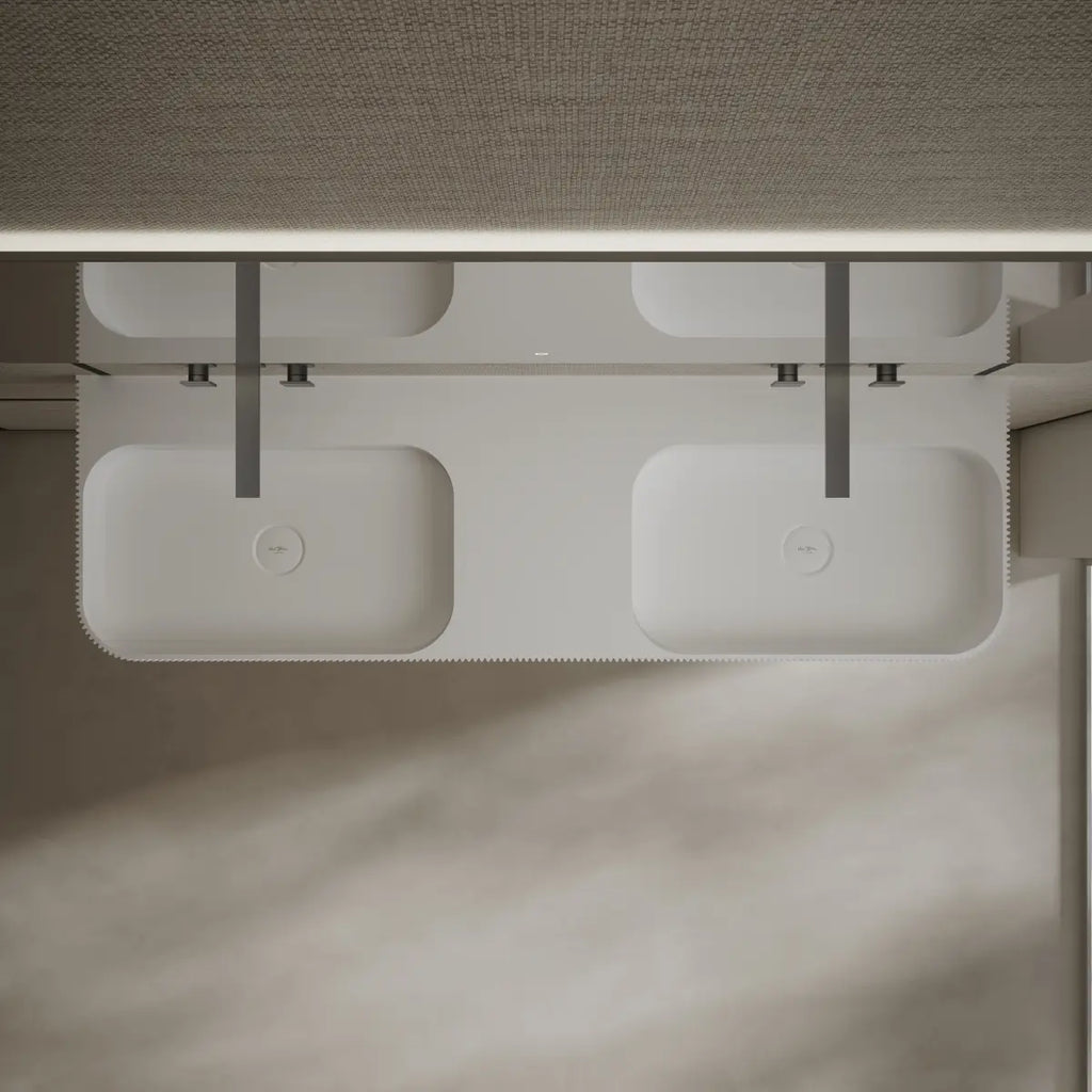 Luxury white double basin offering generous washing space and minimalist styling