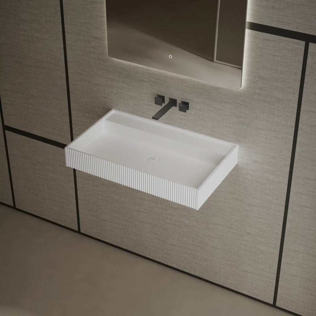 Contemporary wall hung sink designed for master bathrooms and family homes