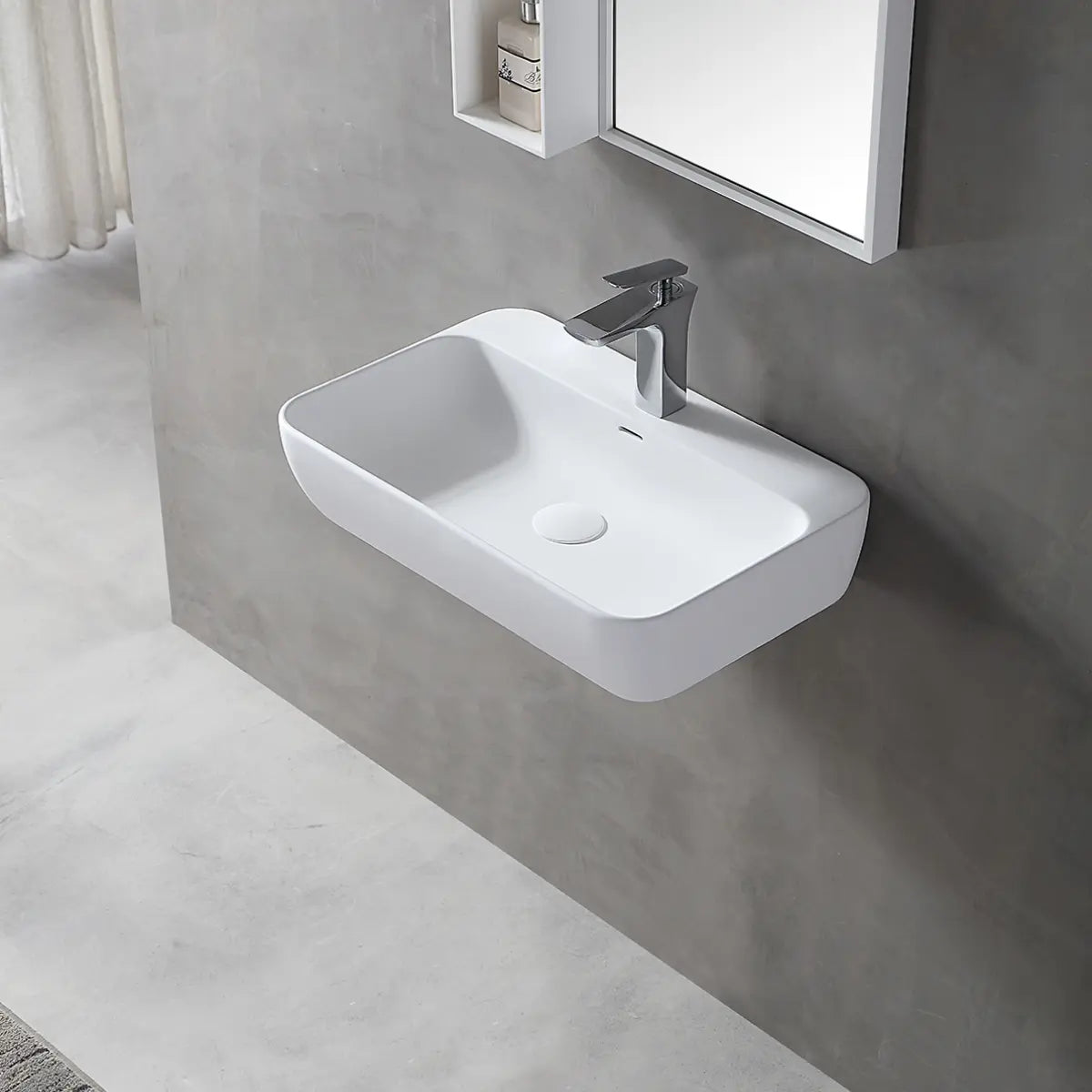 White basin bathroom sink designed for contemporary residential projects