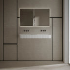 White double sink bathroom basin with floating wall mounted design for shared spaces