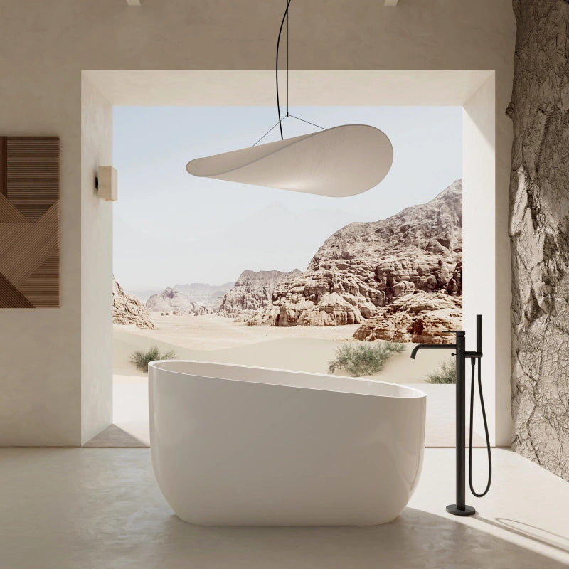 Glossy white acrylic single slipper freestanding bathtub with deep soaking design
